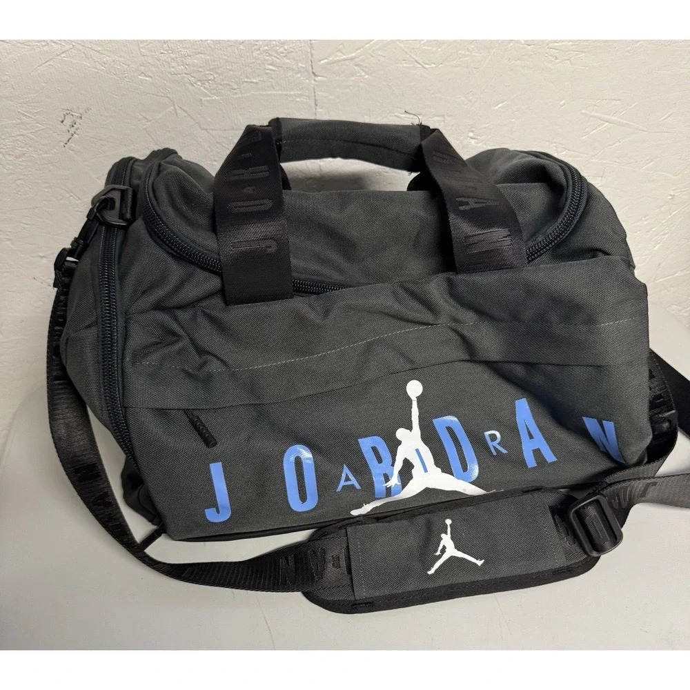 Nike Air Jordan Duffle Bag Small 16x8 Gray Blue Jumpman Gym Training Basketball